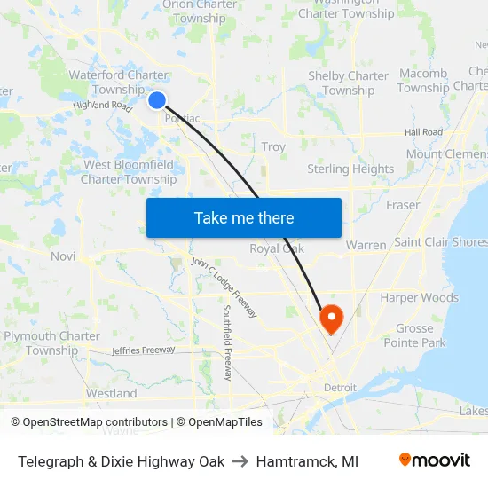 Telegraph & Dixie Highway Oak to Hamtramck, MI map