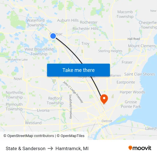 State & Sanderson to Hamtramck, MI map