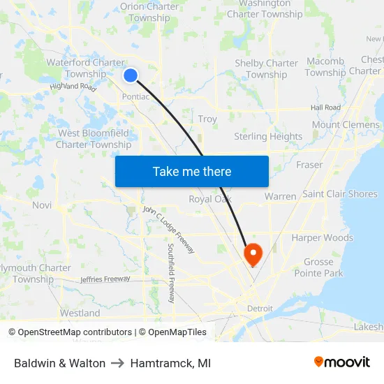Baldwin & Walton to Hamtramck, MI map