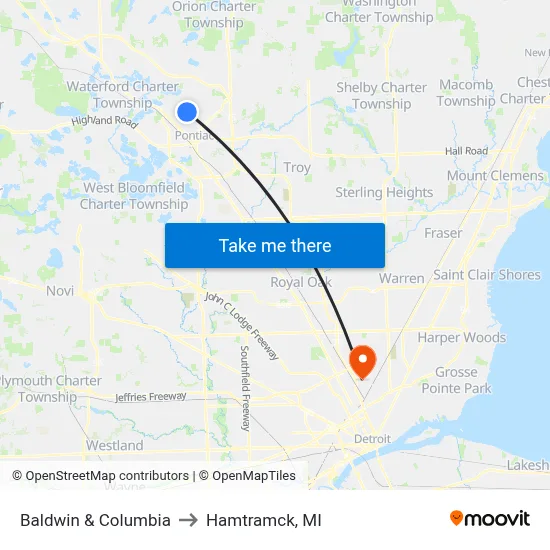 Baldwin & Columbia to Hamtramck, MI map