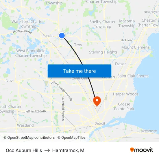 Occ Auburn Hills to Hamtramck, MI map