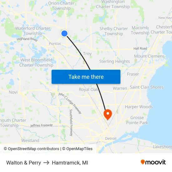 Walton & Perry to Hamtramck, MI map