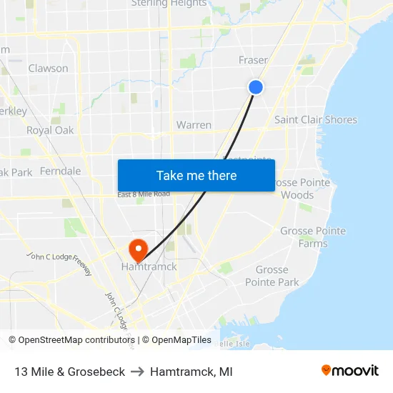 13 Mile & Grosebeck to Hamtramck, MI map