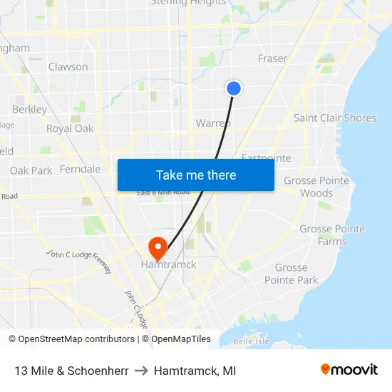 13 Mile & Schoenherr to Hamtramck, MI map