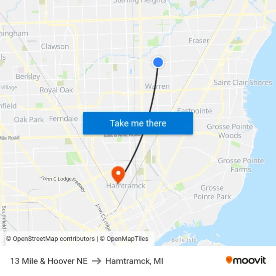 13 Mile & Hoover NE to Hamtramck, MI map