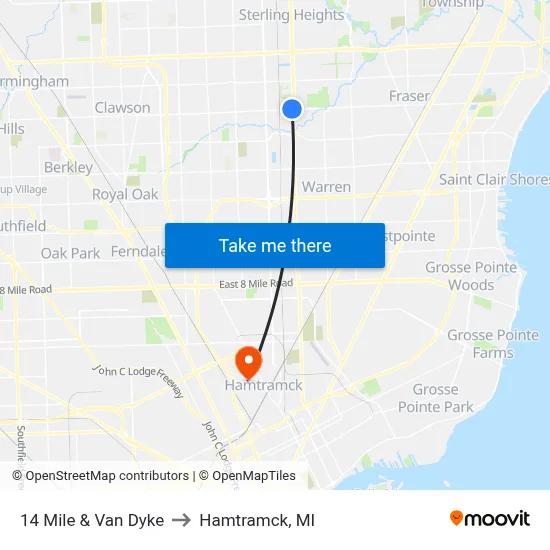 14 Mile & Van Dyke to Hamtramck, MI map