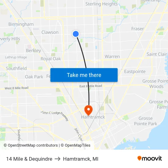 14 Mile & Dequindre to Hamtramck, MI map