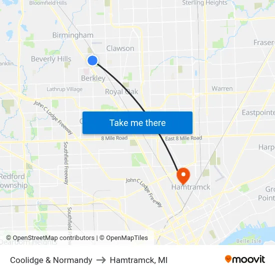 Coolidge & Normandy to Hamtramck, MI map