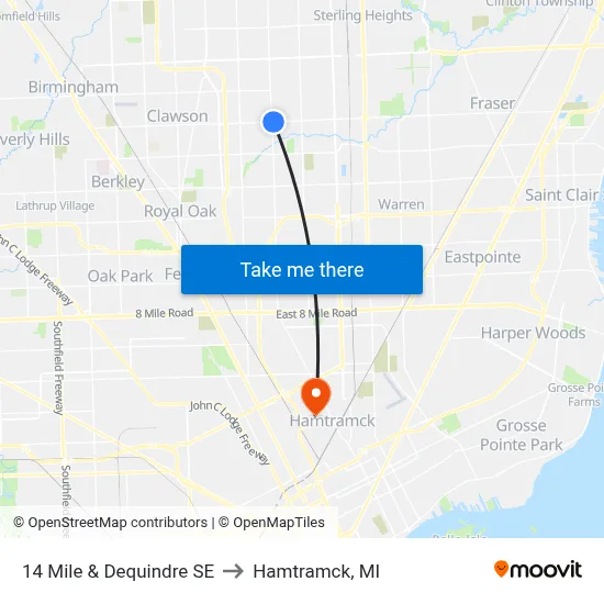 14 Mile & Dequindre SE to Hamtramck, MI map