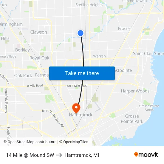 14 Mile @ Mound SW to Hamtramck, MI map