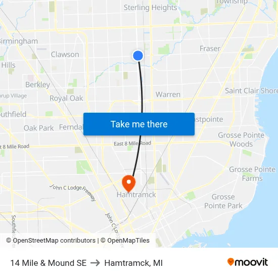 14 Mile & Mound SE to Hamtramck, MI map