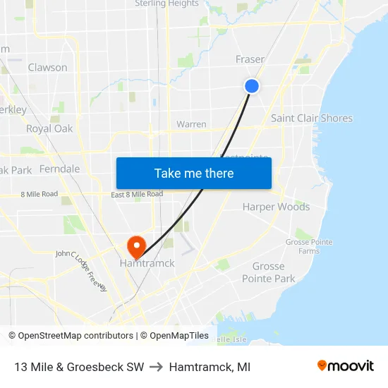 13 Mile & Groesbeck SW to Hamtramck, MI map