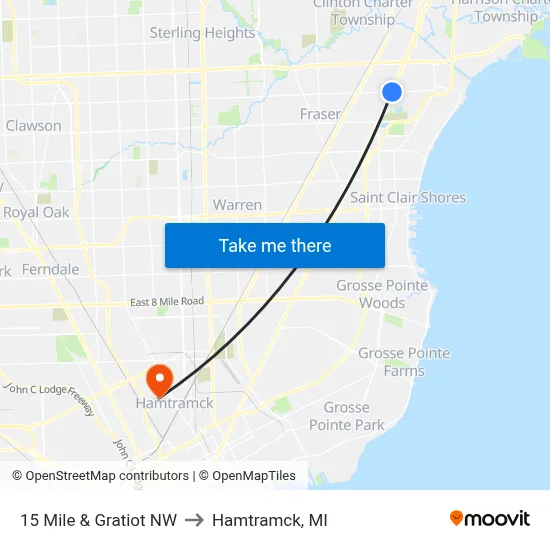 15 Mile & Gratiot NW to Hamtramck, MI map