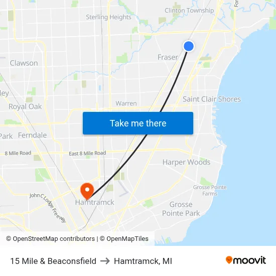 15 Mile & Beaconsfield to Hamtramck, MI map