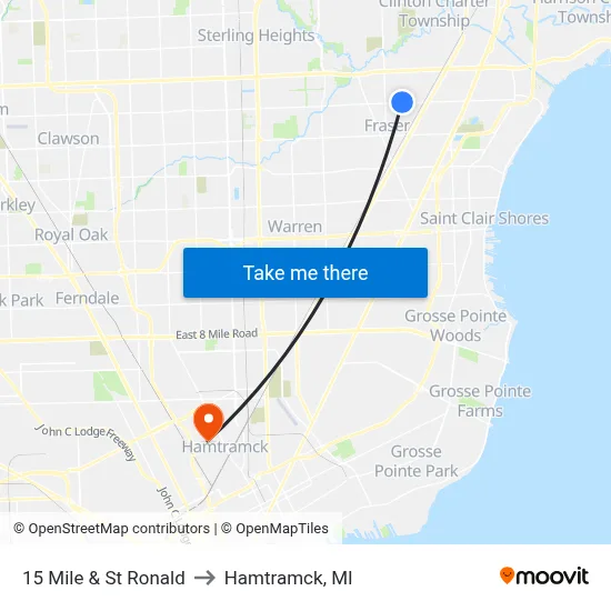 15 Mile & St Ronald to Hamtramck, MI map