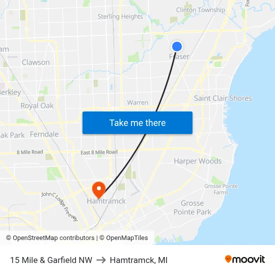 15 Mile & Garfield NW to Hamtramck, MI map