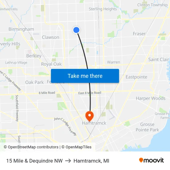 15 Mile & Dequindre NW to Hamtramck, MI map