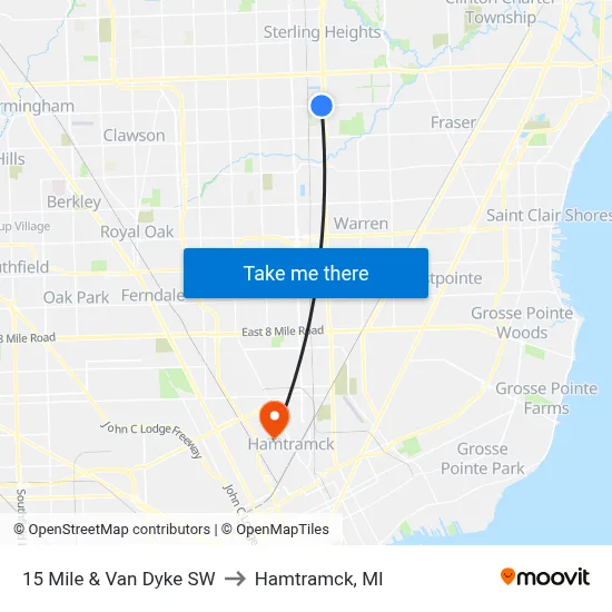 15 Mile & Van Dyke SW to Hamtramck, MI map