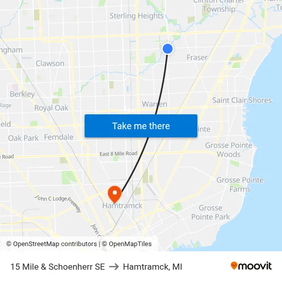 15 Mile & Schoenherr SE to Hamtramck, MI map