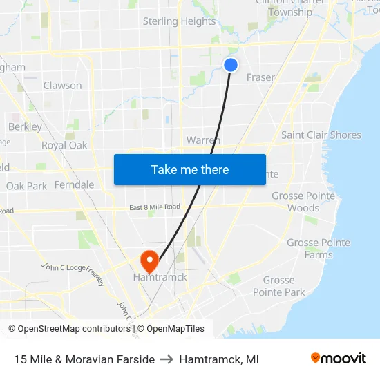 15 Mile & Moravian Farside to Hamtramck, MI map