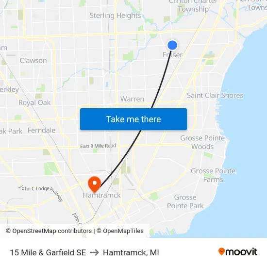 15 Mile & Garfield SE to Hamtramck, MI map