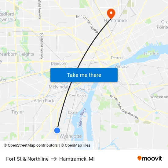 Fort St & Northline to Hamtramck, MI map