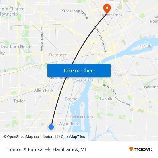 Trenton & Eureka to Hamtramck, MI map
