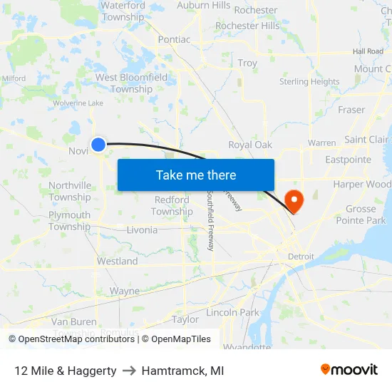 12 Mile & Haggerty to Hamtramck, MI map