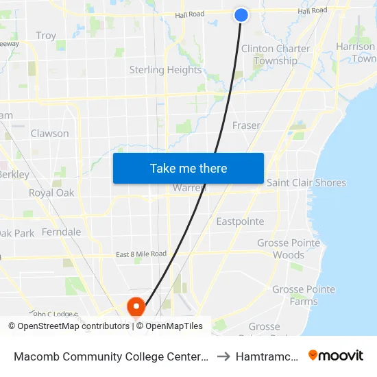 Macomb Community College Center Campus to Hamtramck, MI map