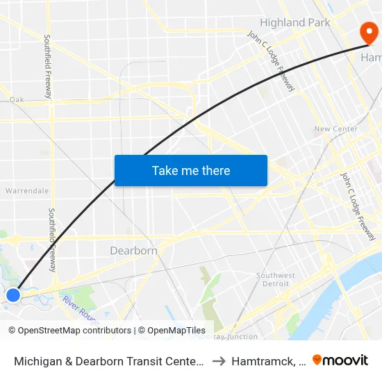 Michigan & Dearborn Transit Center Wb to Hamtramck, MI map