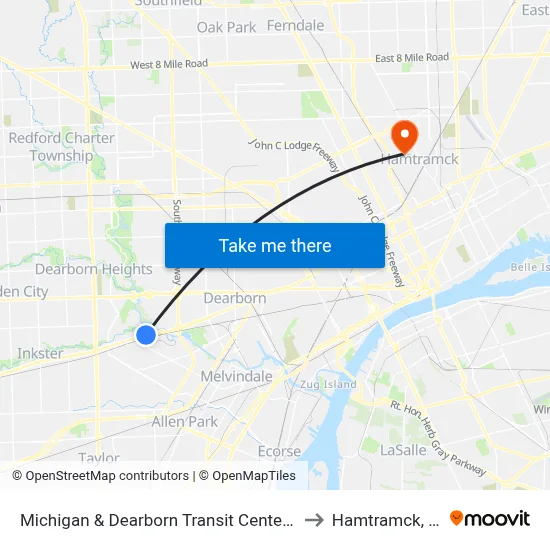 Michigan & Dearborn Transit Center Eb to Hamtramck, MI map