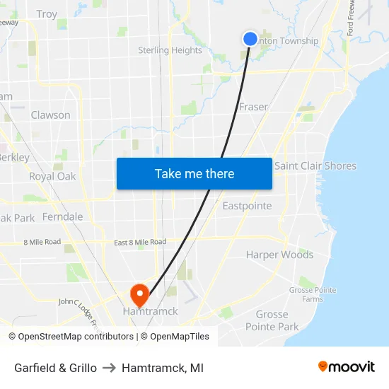 Garfield & Grillo to Hamtramck, MI map
