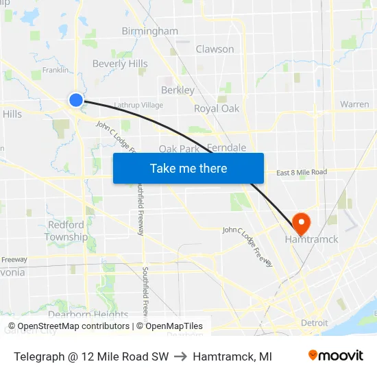 Telegraph @ 12 Mile Road SW to Hamtramck, MI map