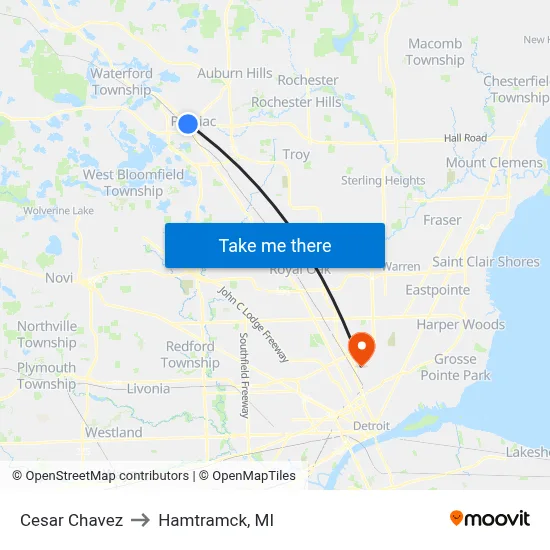 Cesar Chavez to Hamtramck, MI map