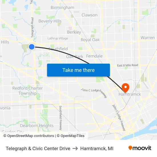 Telegraph & Civic Center Drive to Hamtramck, MI map