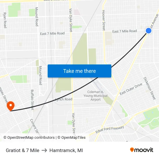 Gratiot & 7 Mile to Hamtramck, MI map