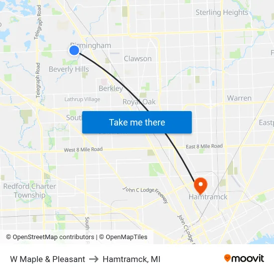 W Maple & Pleasant to Hamtramck, MI map