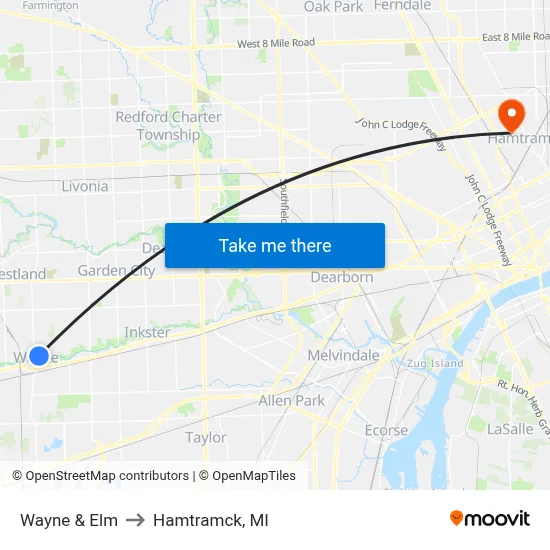 Wayne & Elm to Hamtramck, MI map