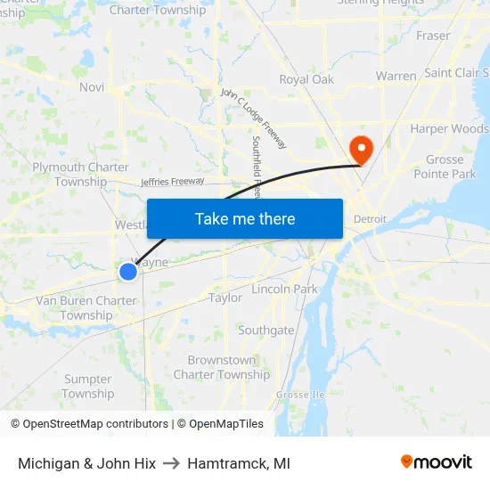 Michigan & John Hix to Hamtramck, MI map