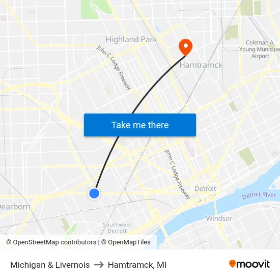 Michigan & Livernois to Hamtramck, MI map