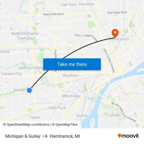 Michigan & Gulley to Hamtramck, MI map