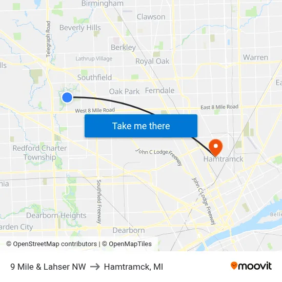 9 Mile & Lahser NW to Hamtramck, MI map