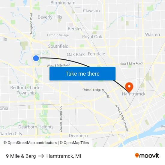 9 Mile & Berg to Hamtramck, MI map