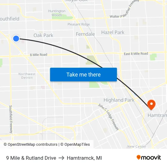 9 Mile & Rutland Drive to Hamtramck, MI map