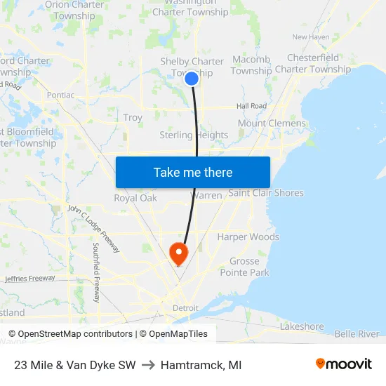23 Mile & Van Dyke SW to Hamtramck, MI map