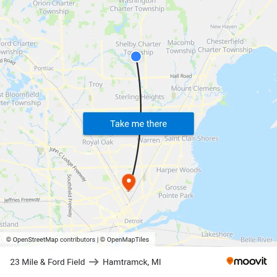 23 Mile & Ford Field to Hamtramck, MI map