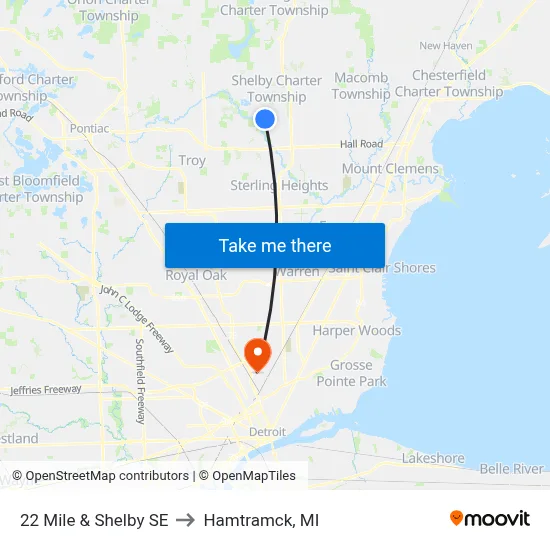 22 Mile & Shelby SE to Hamtramck, MI map