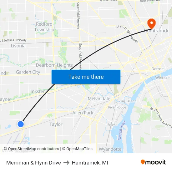 Merriman & Flynn Drive to Hamtramck, MI map