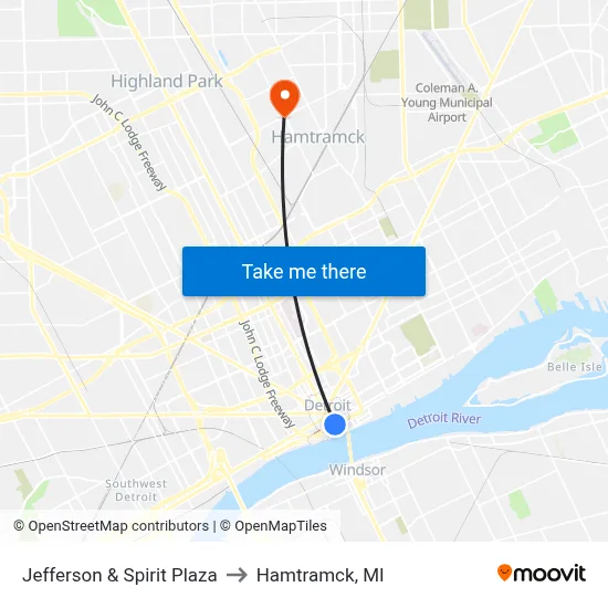 Jefferson & Spirit Plaza to Hamtramck, MI map