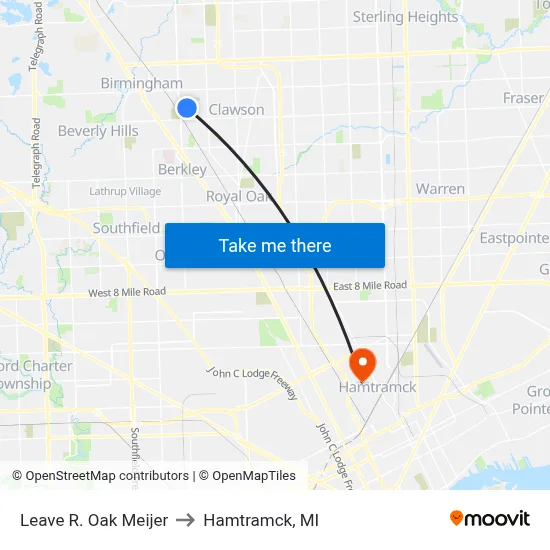 Leave R. Oak Meijer to Hamtramck, MI map